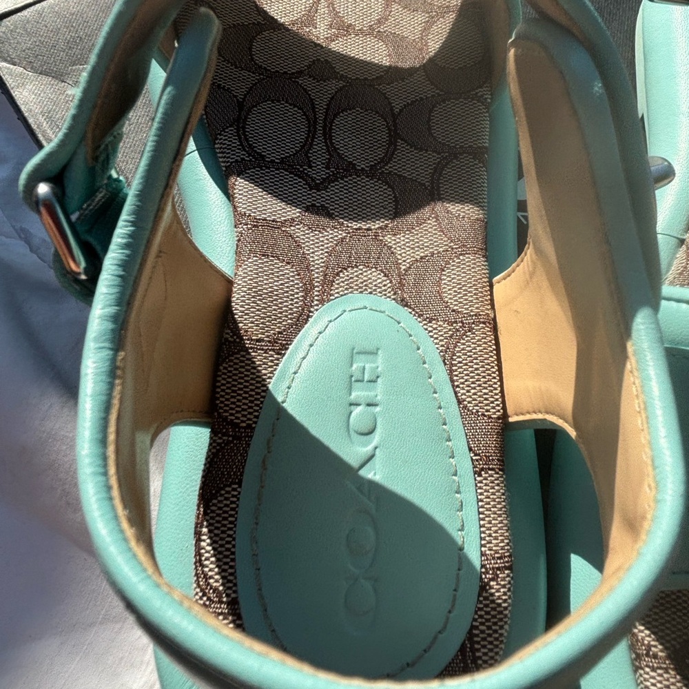 Coach Peyton Double Buckle Teal Sandals - Picture 6 of 11